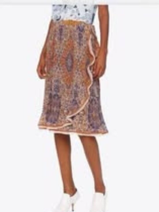 Tory Burch Dresses & Skirts - ✨ Tory Burch "Quincy" Orange/Blue Pleated Organza Silk Wrap Midi Skirt Size 2 ✨